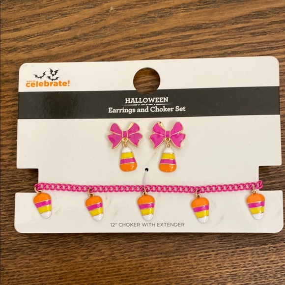 Halloween Pink and Orange Earrings and Choker Set - Picture 1 of 3
